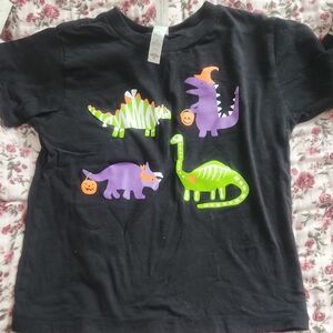 Bella Canvas Black Kids Tee with Purple and Neon Green Dinosaur Halloween Print